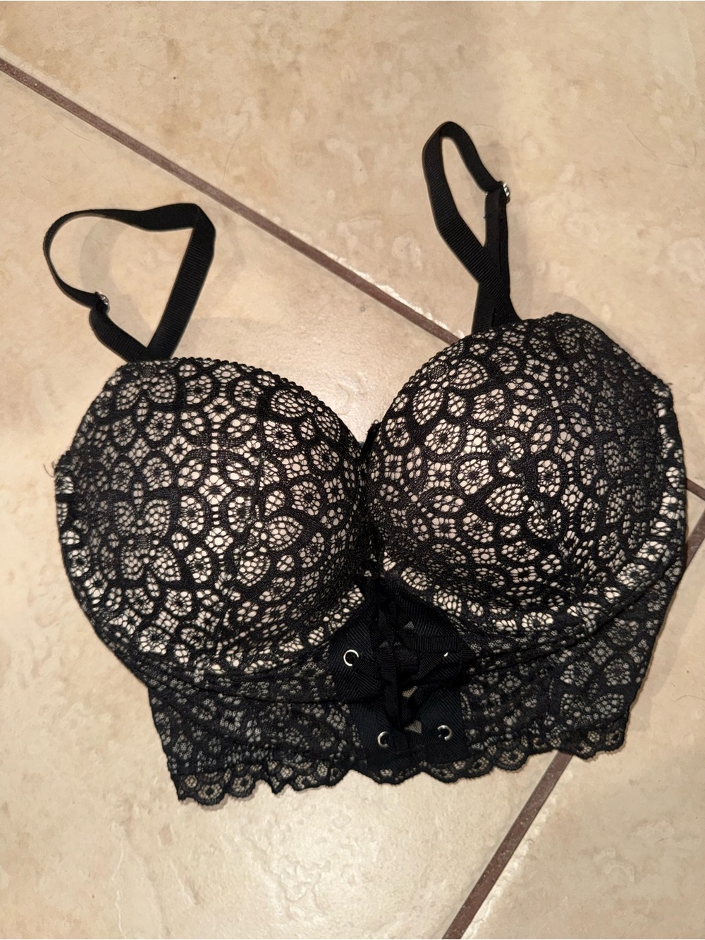 NWOT Black Lace Longline Bustier Bra